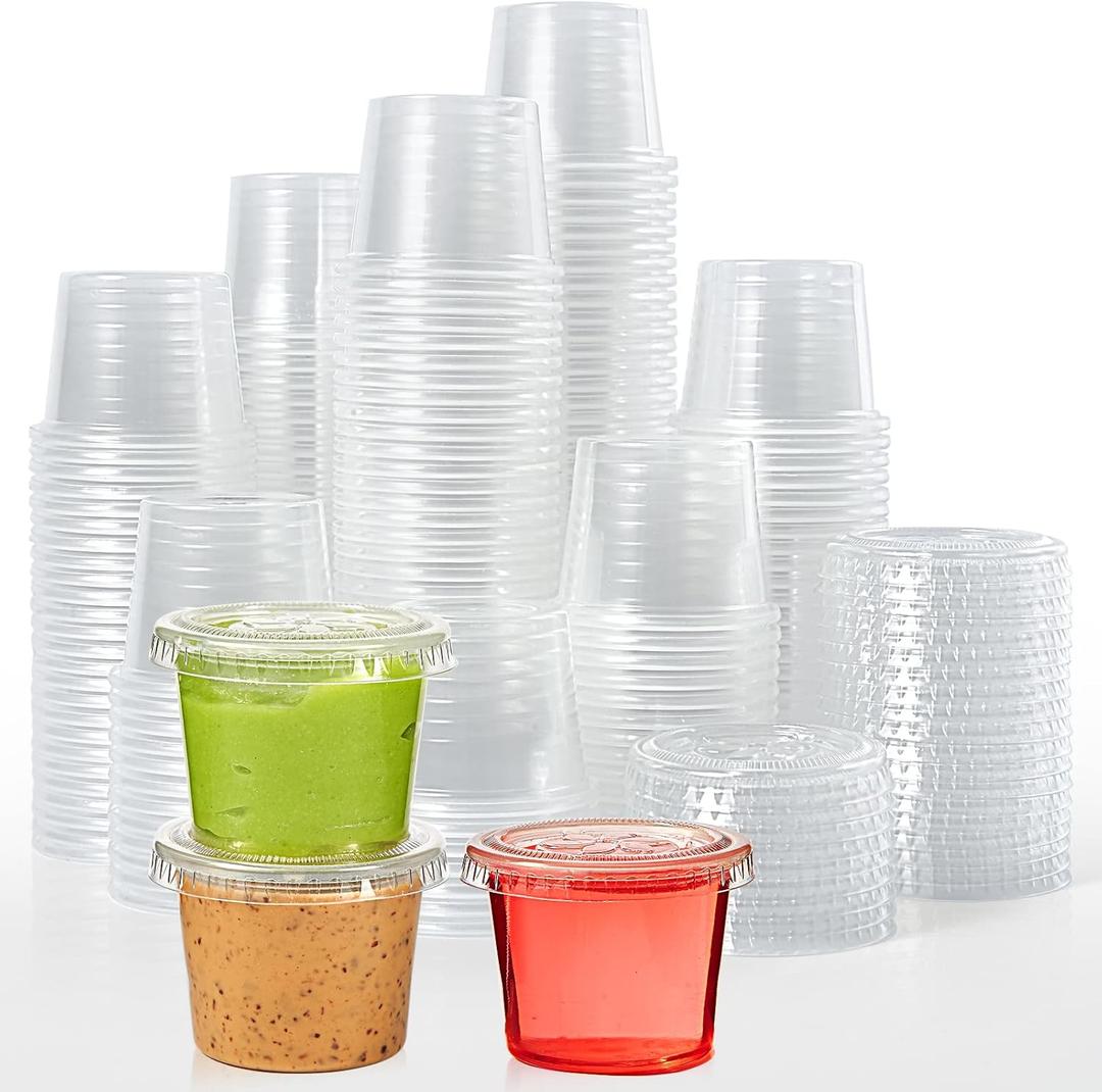 Lilymicky 400 Sets 1 oz Disposable Plastic Portion Cups with Lids, Small Plastic Condiment Containers for Sauce, 1 oz Jelly Shot Cups