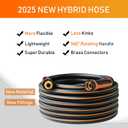 Upgraded Hybrid Garden Hose 50 ft with 360 Rotating Handle, 2025 New Formula Flexible Water Hose 50FT, Lightweight, Durable, Heavy Duty, All-weather, 3/4" Leakproof Solid Brass Fittings (Black Orange)