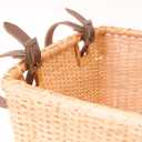 Cane Woven Rectangular Toto Basket with Authentic Leather Straps and Brass Buckles 9"D x 10"W x 14"H