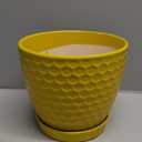 Napco Honeycomb Embossed Bright Yellow 6 Inch Ceramic Flower Pot Planter with Saucer