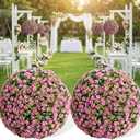 PeacefulHues Pink Artificial Topiary Balls 2-Pack, 18 Inch Flower Topiary Ball for Garden & Patio, Wedding Decor, Hanging Floral Decorations