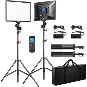 D50 LED Video Light Panel Lights 15.4", 2 Packs 45W 3000K-8000K Bi-Color Dimmable Photography Lighting, CRI 96+ Videography Lighting for Video Shooting/Gaming/Live Stream/Studio/Film
