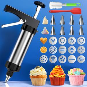 Stainless Steel Cookie Press, Kitchen Baking Set with 13 Discs & 8 Icing Nozzles for Effortless Cookie Creation & Decoration