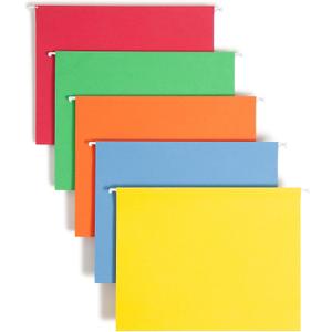 Smead Standard Hanging File Folders, 25 Count, Assorted Primaries, 1/5-Cut Adjustable Tabs, Letter Size (64059) (Assorted Primary Colors)