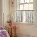 jinchan Floral Linen Tier Curtains Blue Flower on Beige Cafe Curtains 24 Inch Length Kitchen Living Room Bedroom Bathroom Farmhouse Rustic Country Rod Pocket 2 Panels