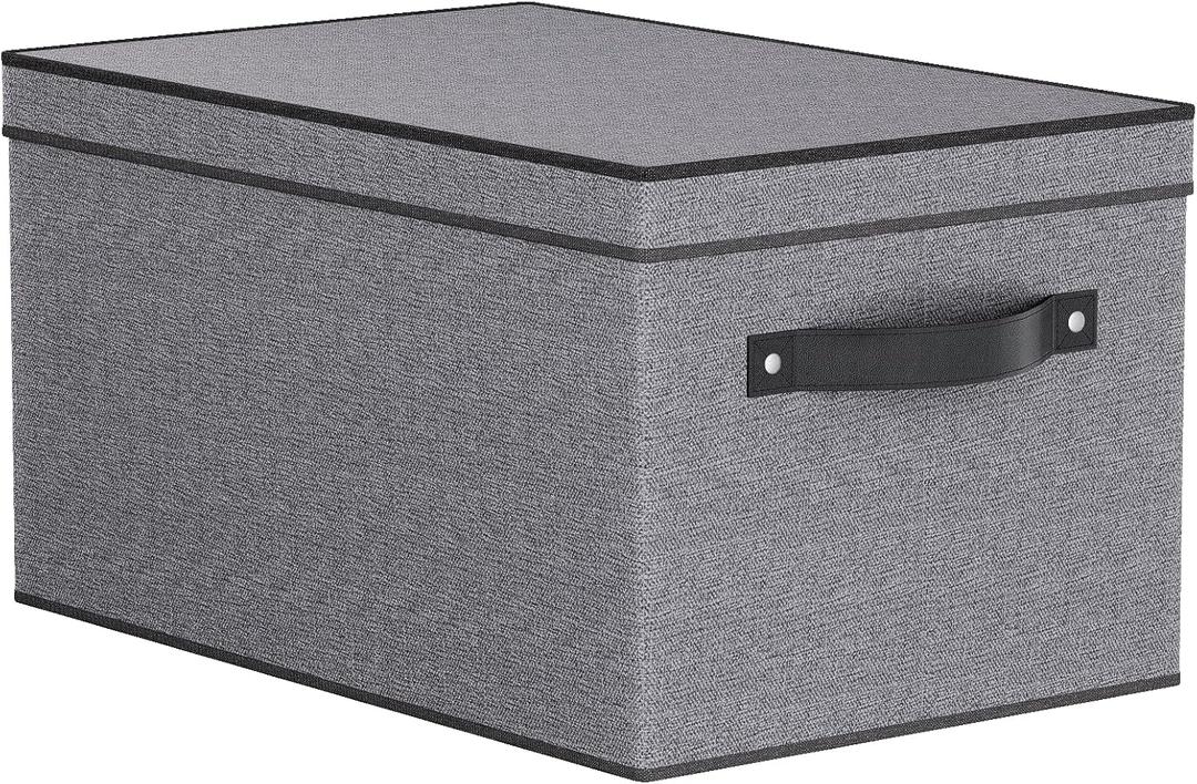 Fabric Storage Bin with Lid, 7.1 x 9.1 x 13 Inch Foldable Storage Box for Shelves with Handles, Decorative Linen Closet Organizer, Gray, 1-Pack