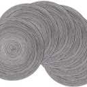 SHACOS Round Braided Placemats Set of 6 Round Table Mats 15 inch Cotton Washable for Holiday Party (Black Grey, 6)