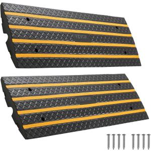 VEVOR Car Driveway Rubber Curb Ramp, 2 Pack 48.8-inch-Long Heavy Duty Low Profile Slope Ramps, 2.6 Rise, 33069 lbs Load Capacity, Reflective Safety Strips, for Vehicles, RVs, and Wheelchairs