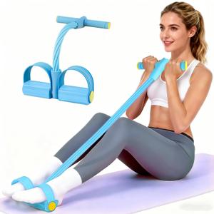 Pedal Resistance Bands with Handles, Upgrade 6-Tubes Manual Tension Training Pedal, Natural Rubber Foot Pedal Resistance Bands, Multifunction Fitness Bands for Abdomen, Waist, Arm, Leg (Blue)