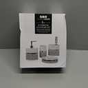 Creative Scents Mirror Damask Bathroom Accessory Set Complete - Decorative 4 Piece White and Gray Bathroom Set Includes: Soap Dispenser, Soap Dish, Toothbrush Holder and Tumbler
