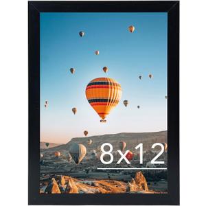 JCJMY 8x12 Picture Frame Black for Wall Hanging or Tabletop, Wall Mounting Horizontally or Vertically, 8 x 12 Wall Gallery Poster Photo Frame with Shatter Resistant Plexiglass, Black