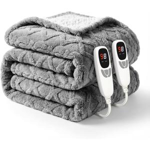 Heated Blanket Electric Queen Size 84"x90" Grey - Soft Thick Sherpa Electric Blanket with 9 Heat Levels and 1-10 Hours Timer Auto Off, Washable & ETL Certified, Gifts for Women - Grey