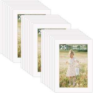 ZBEIVAN 5x7 White Picture Mats for 4x6 Pictures 25 Packs, Acid-Free White Core Bevel Cut Frame Mattes for Photos, Prints, Drawings, or Artworks