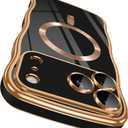 GVIEWIN for iPhone 17 Pro Case [Compatible with MagSafe][Upgraded Full Camera Protection][Cute Wave Frame] Glossy Slim Shockproof Protective Magnetic Phone Case for iPhone 17 Pro 6.3", Black