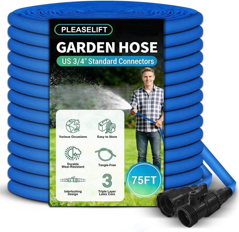 Garden Hose, 75ft Water Hose, Lightweight Outside Lawn Hose, Outdoor Hose for Yard Backyard, Collapsible & Car Wash 3/4" Connectors Manguera de Agua, Yarn Essential Lawn & Garden Watering Equipment