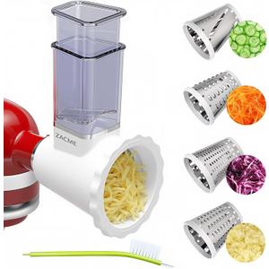 Updated Shredder Cheese Grater Attachment for KitchenAid Stand Mixers, Salad Machine with Vegetable Slicer, Salad Maker, Food Slicers Slicer Shredder Attachment with 4 Blades Dishwasher Safe