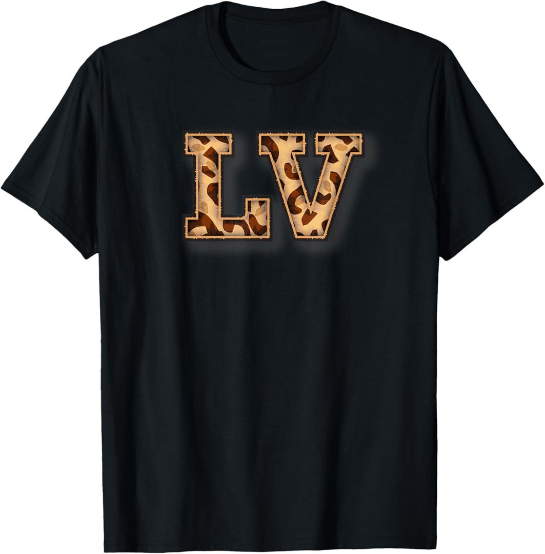 Cute Letter LV Initial Initials Name Leopard Cheetah Animal T-Shirt
(XXXL, Black)