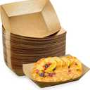 Oomcu 100 Pack 3 lb Heavy Duty Paper Food Trays - Disposable Kraft Brown Paper Boats for Party Snacks, Nachos, Hot Dogs, Tacos & BBQ