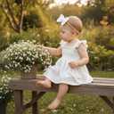 Thorn Tree Baby Girl Summer Clothes Newborn Outfit Ruffle Romper Infant Baby Dress Bow Headband Solid Cute Outfits Girls, Size 90 (White)