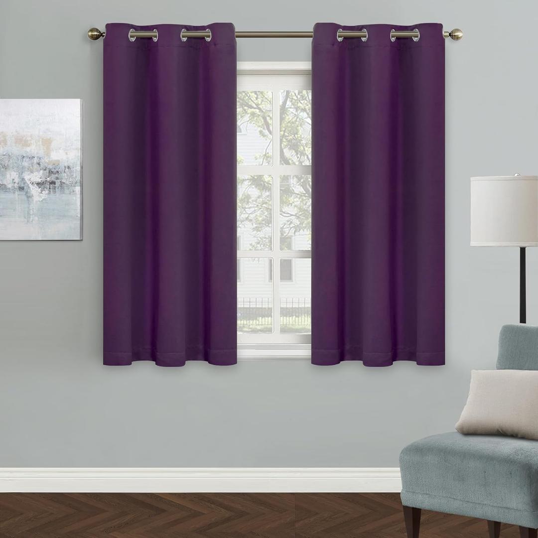 2 pack MYSKY HOME Blackout Curtain for Bedroom, Purple Curtains 45 Inch Long Small Window Curtains Grommet Room Darkening Curtain, Thermal Insulated Curtain, 1 Curtain Panel, 42 x 45 Inch, Purple
