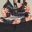 Zando Women's Two Piece Halter Swimsuit Athletic Push Up Bikini Set Swimwear with Boyshorts Sporty V Neck Bathing Suit (8-10, B Black Pink Floral)