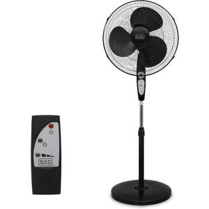 BLACK+DECKER 18-Inch Stand Fan with Pedestal Base, Height Adjustable Pedestal Fan with Remote and Touch Control Panel, Free Standing Fan with 90-Degree Oscillating and 3-Speed Settings, Black
