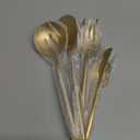 Gold Stainless Steel Serving Utensils Set, 5 Pcs - 10.8 Inch Serving Fork, 10.3 Inch Slotted Spoon, Sugar Spoon, Butter Knife for Buffet