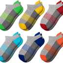 Comfoex Boys Socks 6 Pairs Ankle Athletic Sock Half Cushioned Low Cut Socks For Little Big Kids, 10-12 Years