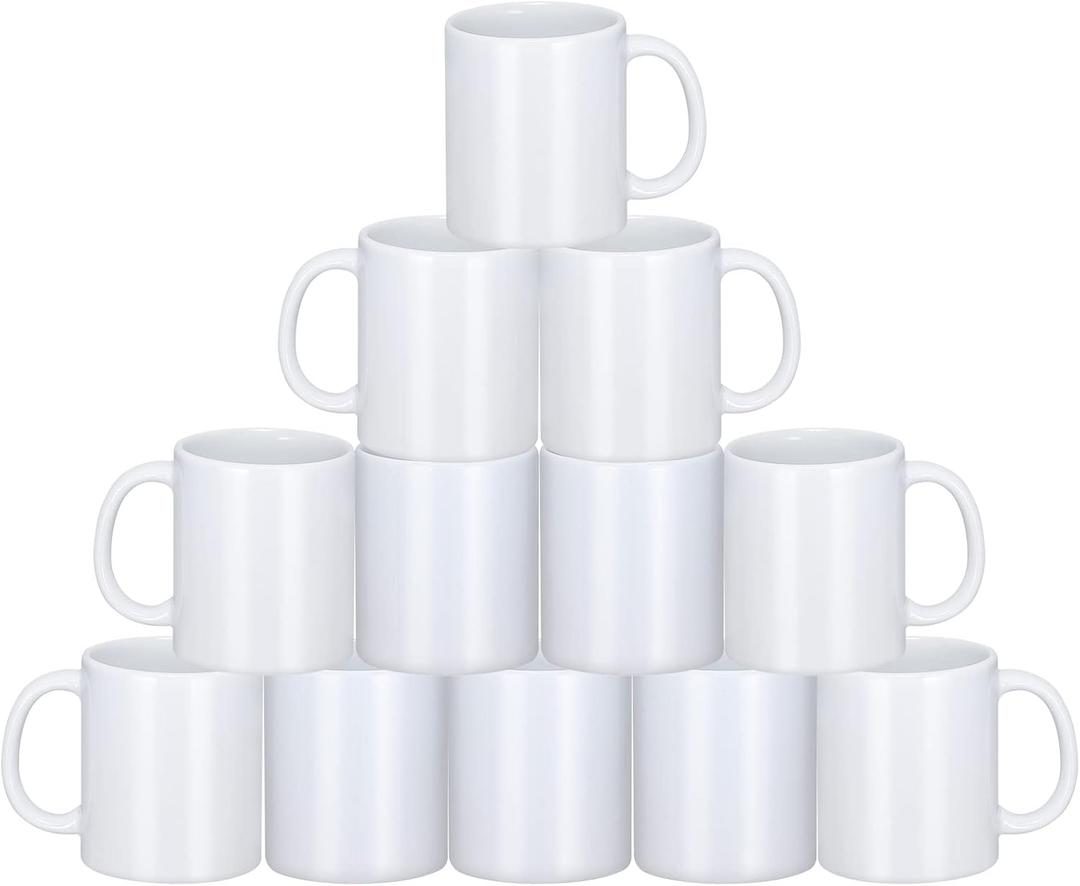 Sublimation Mugs, 12Pcs Coffee Mugs Blank White Ceramic Coffee Mug Set Sublimation Cups 11 oz Christmas Coffee Mug for Hot Chocolate Latte Tea Milk DIY Products