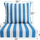Outdoor Deep Seat Cushion Set, Weatherproof and Fade-Resistant Patio Chair Cushions, 24x24x4 in,, with Non-Slip and Outdoor Cushions, Suitable Chairs and loveseats (Blue and White Stripes), Queen