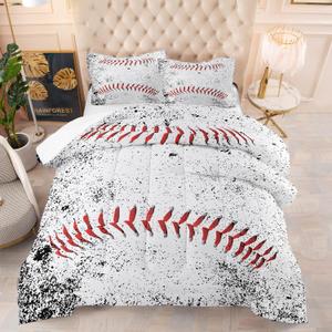 NINENINE Baseball Comforter Set, Full Size, Sports Bedding, White Comforter Set with 1 Comforter 2 Pillowcases