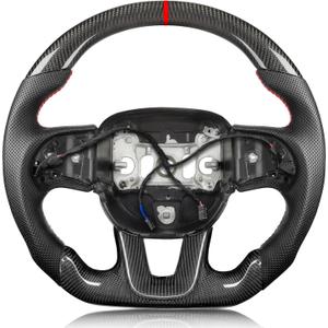 Steering Wheel for Dodge Charger for Dodge Challenger 2015-2024 3K Real Carbon Fiber Steering Wheel D-shaped Flat-bottom Perforated Leather Grip (SXT/GT/RT/SRT) with Heating