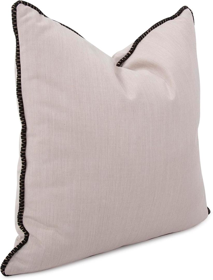 Howard Elliott Fluffy Throw Poly Insert Outdoor Pillow, Sunbrella Square Cushion Cover with Textured Trim Cording for Couch, Sofa, Indoor & Outdoor Use, 20 x 20 Inch, Seascape Sand