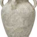 Handmade Flower Vase, 12" Tall Terracotta Vase, Green Vintage Ceramic vase, Rustic Antique Decor with 3 Handles, Wide Mouth, Matte Finish for Home Office Resto Caf Dcor