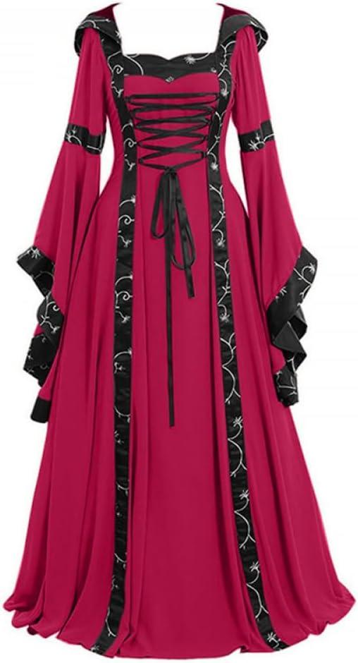 Womens's Medieval Renaissance Costume Cosplay Over Outfit Victorian Vintage Retro Gown Long Dress (Small, Rose Red+Black)