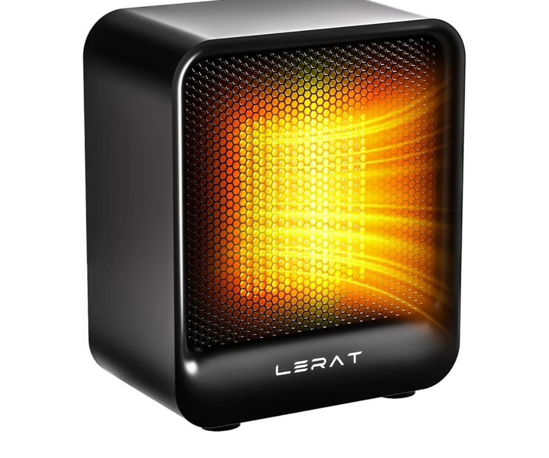 Lerat Space Heater, Portable Mini Heater for Indoor Use, 500W Fast Heating Small Desk Heater with Overheating & Tip-Over Protection, Lightweight Electric Heaters for Office, Home, Camping (Black)