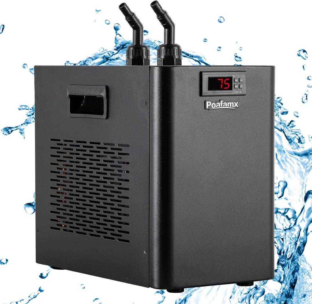 Poafamx 42gal Aquarium Chiller 1/10 HP Water Chiller Hydroponics Cooler 160L Fish Tank Cooling System with Quiet Compressor Refrigeration for Saltwater Freshwater Axolotl Coral Jellyfish