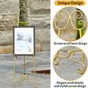 Metal Large Free Standing Adjustable Display Stand Scroll Easel with Chain Support, Gold Easel Stand for Sign, Heavy Duty Easel for Mirror, Wedding, Picture Frame (No Installation Required), 20 Inches X 56.5 Inches X 26.75 Inches