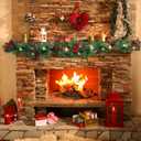 MorTime 9 FT LED Christmas Garland with Pinecones Red Berries Bows Christmas Balls Candies, Multi-Function Christmas Garland with 50 Warm White LED Lights, 180 Branch Tips