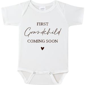 BIBIBLISSBABY First Grandchild Baby Onesie,Baby Coming Soon Pregnancy Announcement Outfit for New Grandparents, Funny Gender Reveal Bodysuit Gift 0-3 Months (Fog)