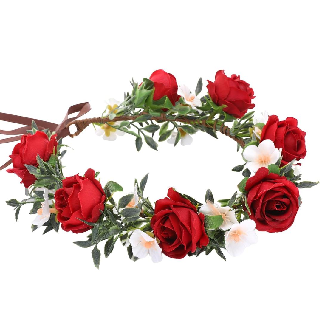 Rose Hair Flower Crown - Girl Flower Crown Decoration Rose Celebration Round Floral Head Bride Wedding Renaissance Festival Party Birthday Ball Photo Accessories