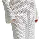 Leoparts Crochet Swimsuit Cover Up for Women Sexy V Neck Hollow Out Backless Maxi Dress Beach Bikini Coverup Dresses (Medium, White)
