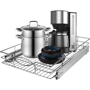 Sikarou Pull Out Cabinet Organizer 17" W x 21" D, Heavy Duty Kitchen Cabinet Pull Out Shelves, Slide Out Wire Basket for Kitchen Cabinets, Bathroom, Pantry, Chrome Finish