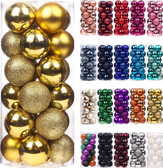 Emopeak 24Pcs Mini Christmas Balls Ornaments for Xmas Tree - 1.2 Inch Small Shatterproof Christmas Tree Decorations Hanging Ball for Holiday Wedding Party Decoration Gold