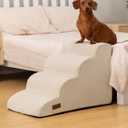 Aodisman Dog Stairs Ramp for Bed and Couch,4 Step Dog Steps for Small Dogs,Pet Stairs with Non-Slip Bottom for Old Cats,Indoor Pet Steps,Comfort,Durable,17.4" H,Beige
