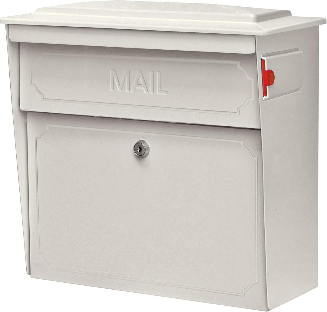 Mail Boss 7173 Townhouse Locking Security Wall Mount Mailbox, Cream White