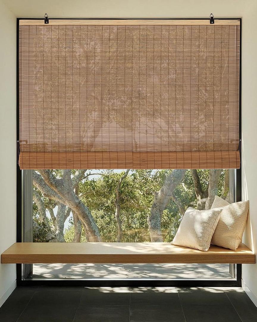 3 x 30''W X 72''H Cordless Bamboo Roman Shades, Light Filtering Roll Up Bamboo Matchstick Blinds for Interior Window Home Patio Porch, Brown