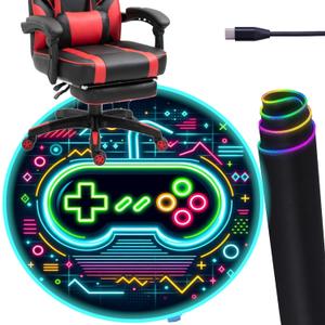 Gaming Chair Mat RGB LED Gaming Lights (Retro Controller 47) - Noise Cancelling, Anti-Slip Gamer Floor Mat  Scratch Resistant Gaming Mat for Chair  Office Chair Mat for Hardwood Floor