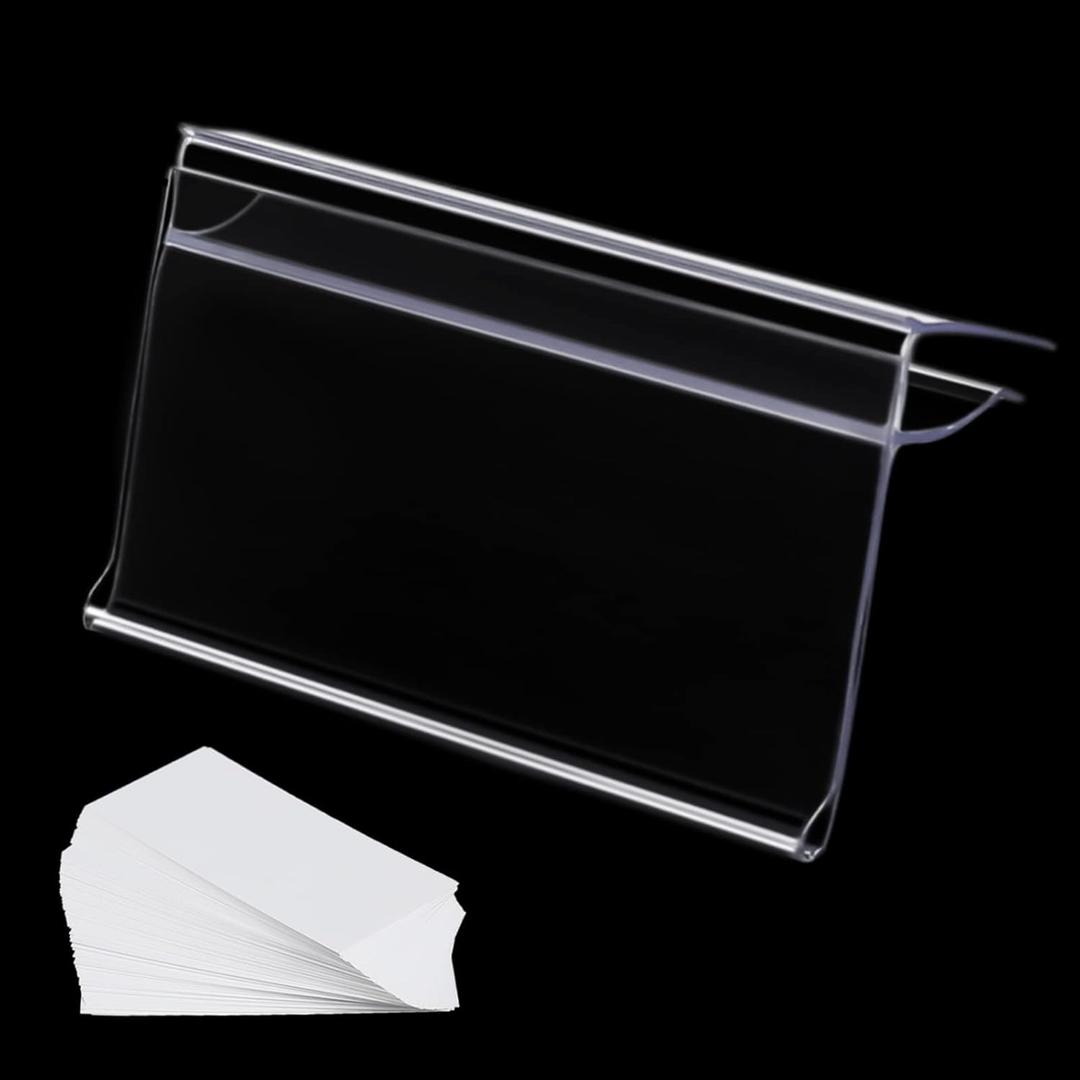 Glass Shelf Label Holders 50 pcs with Inserts Fits 1/4" to 3/8" Glass Shelving (8mm ( 50 pcs))