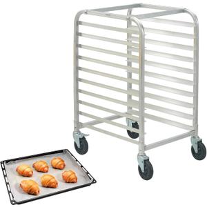 VEVOR 10-Tier Bun Pan Rack, Aluminum Racking Trolley Storage with Brake Wheels, Commercial Bakery Racks for Half & Full Sheet, Speed Rack For Kitchen Home, Bread Baking Equipment, 26"L x 20.3"W x 39"H